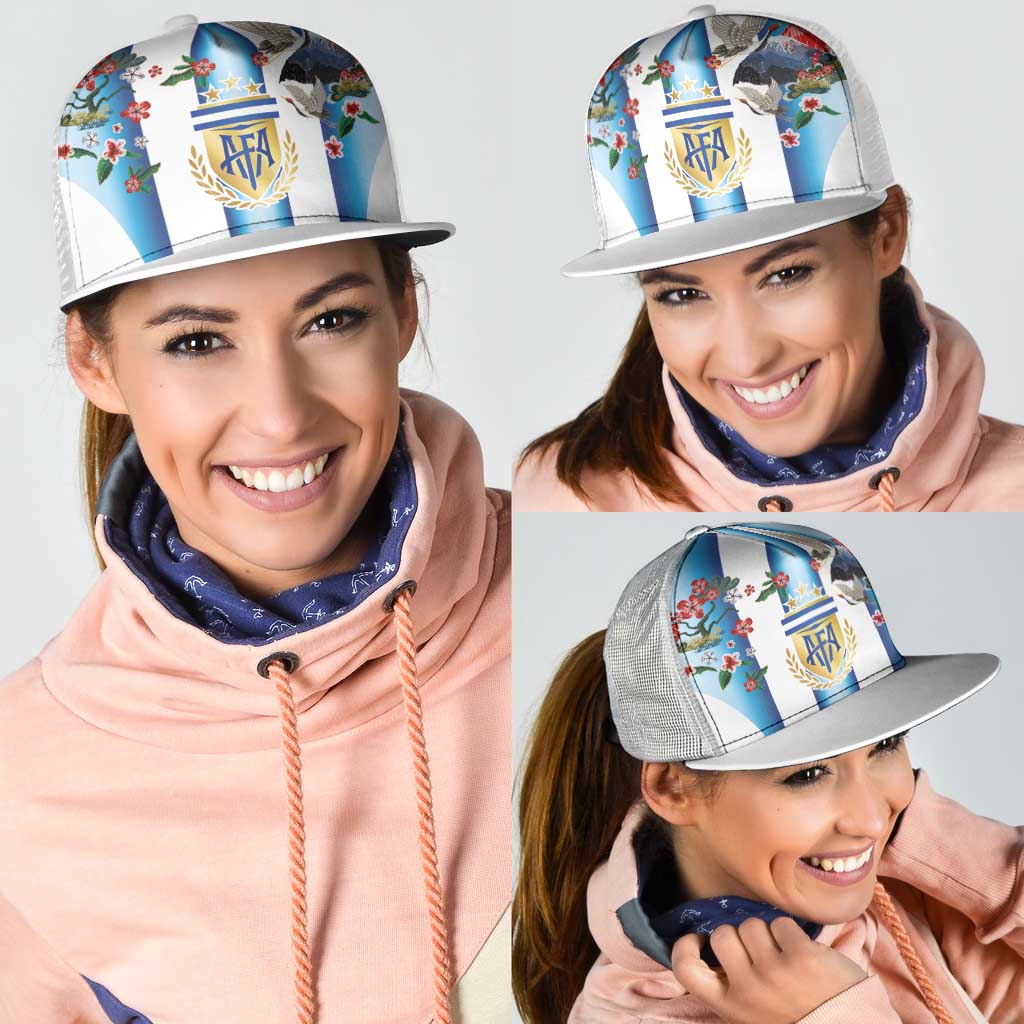 Argentina Football Mesh Trucker Cap Blokecore-La Albiceleste with Japanese Culture Embroidery Effect