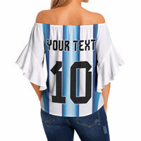 Custom Argentina Football Off Shoulder Wrap Waist Top Blokecore-La Albiceleste with Japanese Culture Embroidery Effect