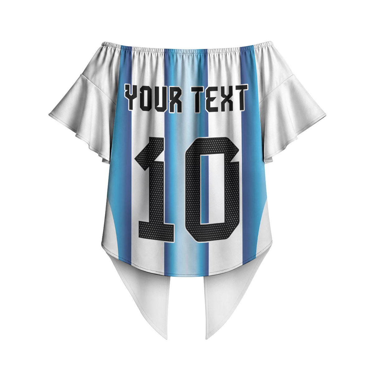 Custom Argentina Football Off Shoulder Wrap Waist Top Blokecore-La Albiceleste with Japanese Culture Embroidery Effect