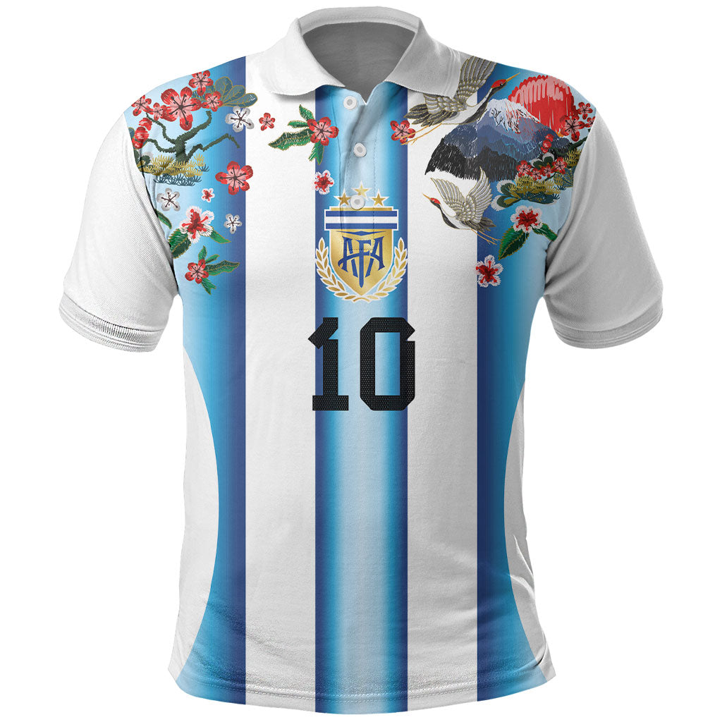 Custom Argentina Football Polo Shirt Blokecore-La Albiceleste with Japanese Culture Embroidery Effect
