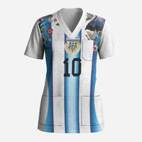 Custom Argentina Football Scrub Top Blokecore-La Albiceleste with Japanese Culture Embroidery Effect