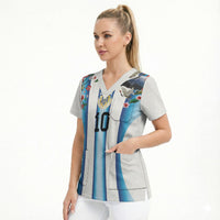 Custom Argentina Football Scrub Top Blokecore-La Albiceleste with Japanese Culture Embroidery Effect