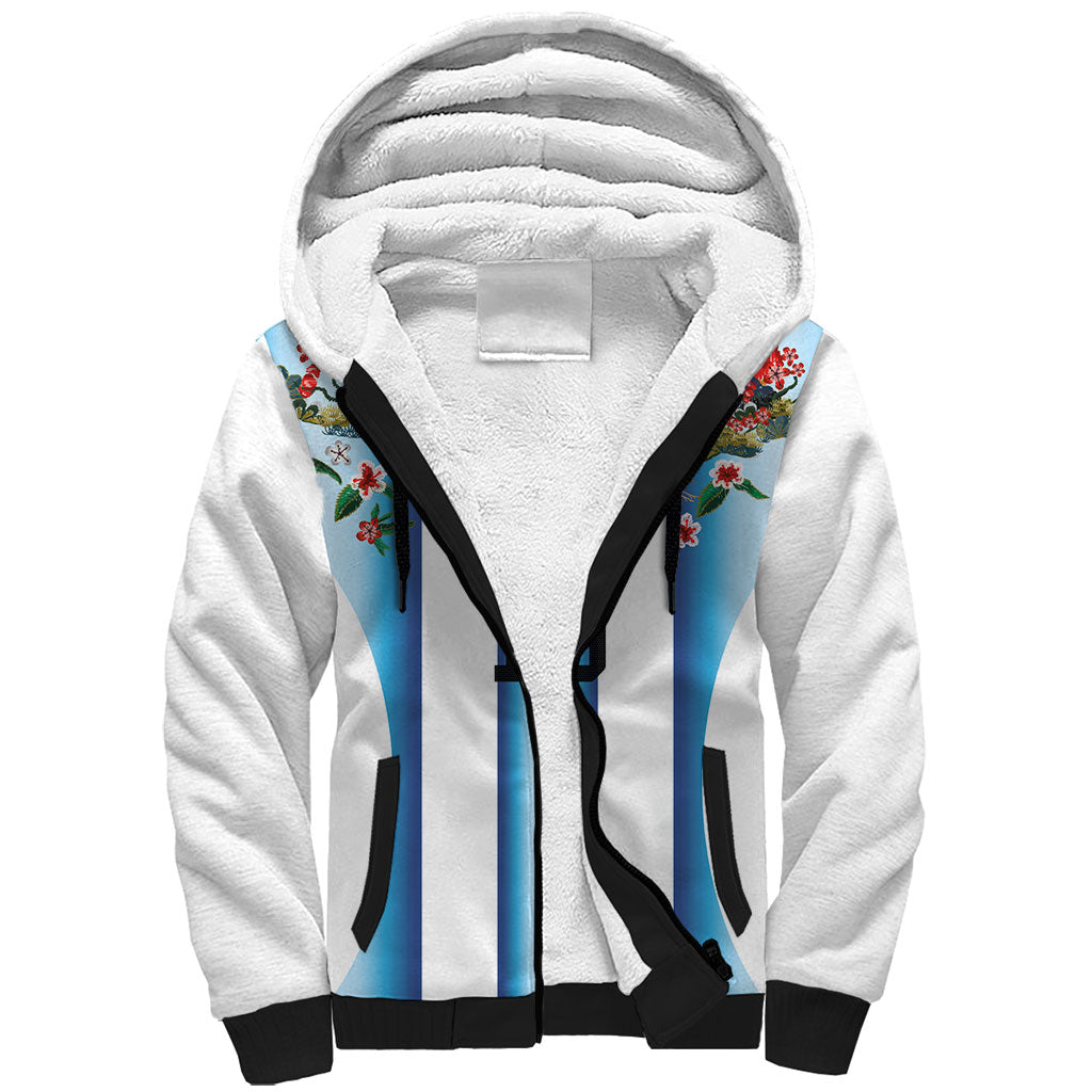 Custom Argentina Football Sherpa Hoodie Blokecore-La Albiceleste with Japanese Culture Embroidery Effect
