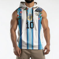 Custom Argentina Football Sleeveless Hoodie Blokecore-La Albiceleste with Japanese Culture Embroidery Effect