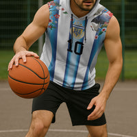 Custom Argentina Football Sleeveless Hoodie Blokecore-La Albiceleste with Japanese Culture Embroidery Effect