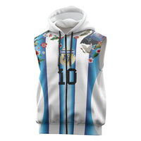 Custom Argentina Football Sleeveless Zip Hoodie Blokecore-La Albiceleste with Japanese Culture Embroidery Effect