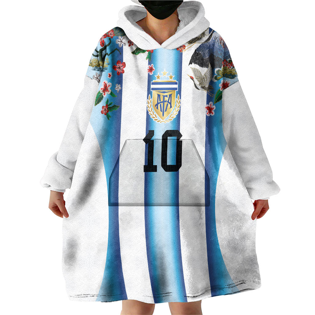 Custom Argentina Football Wearable Blanket Hoodie Blokecore-La Albiceleste with Japanese Culture Embroidery Effect