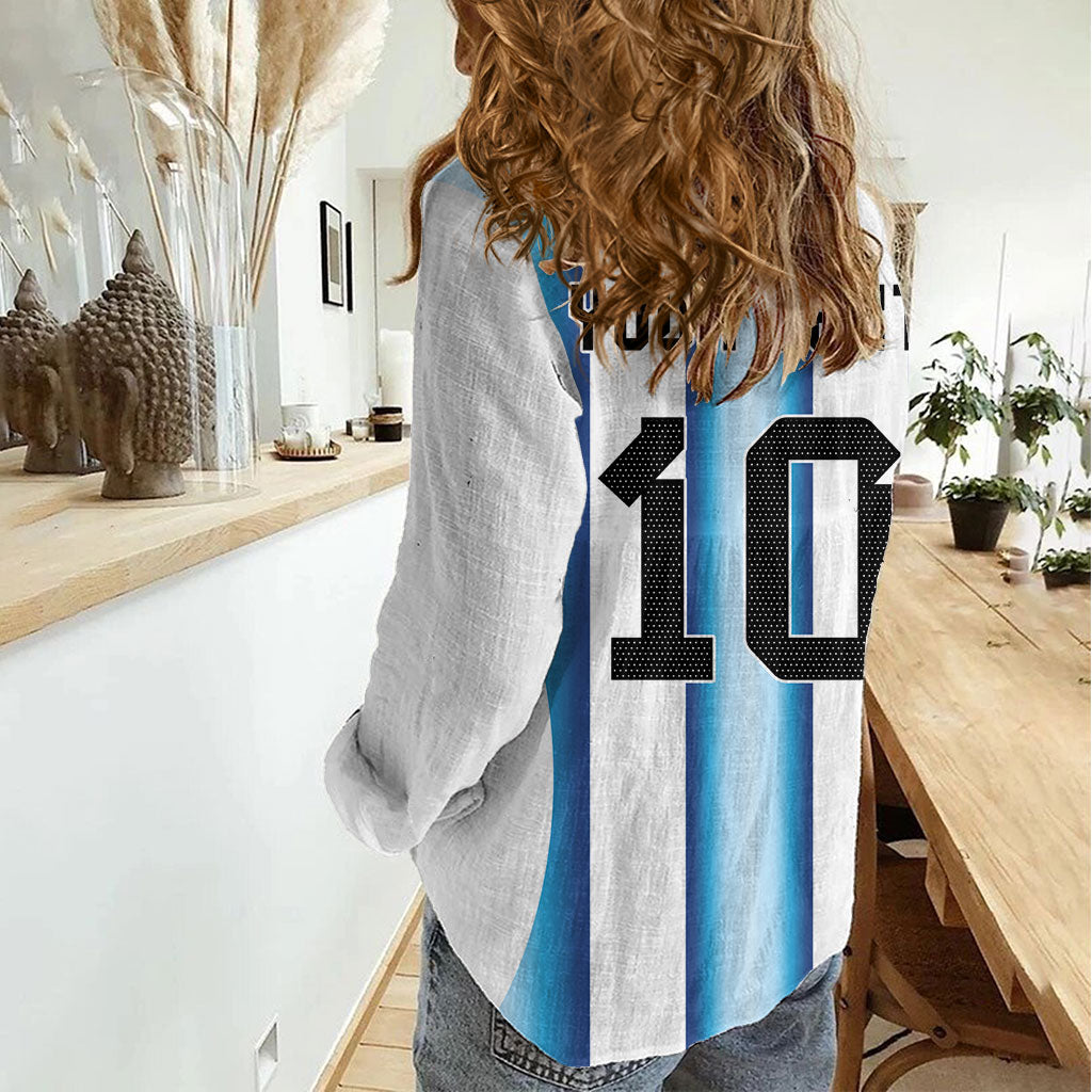 Custom Argentina Football Women Casual Shirt Blokecore-La Albiceleste with Japanese Culture Embroidery Effect