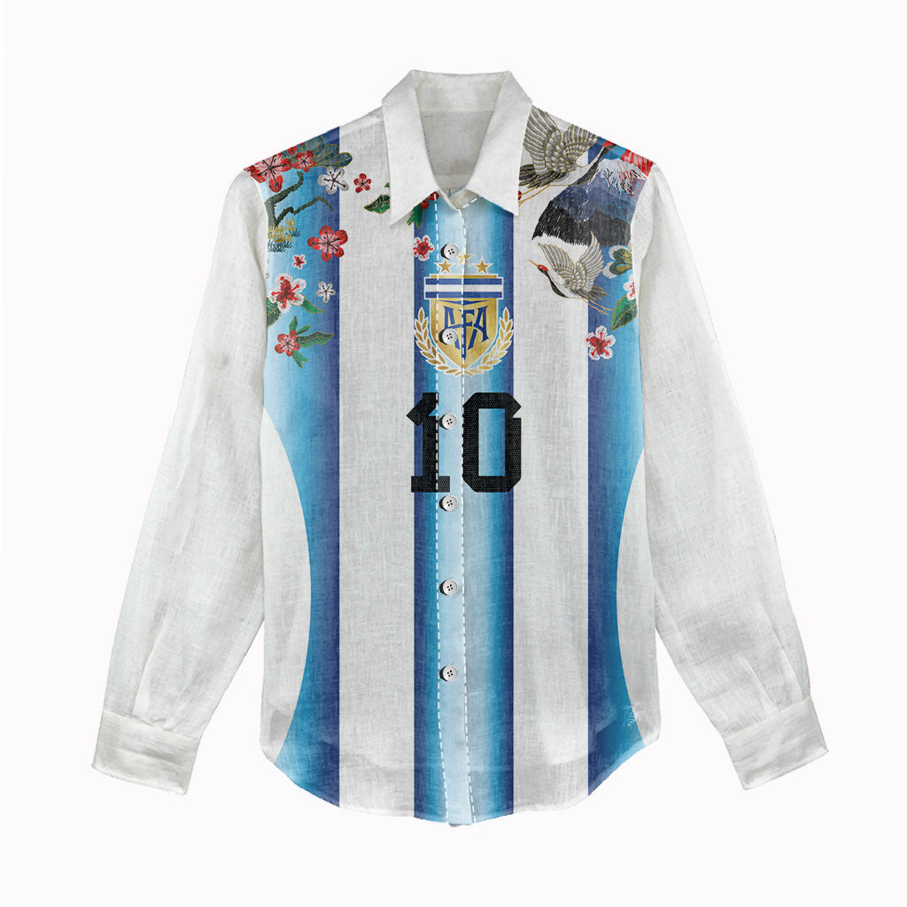 Custom Argentina Football Women Casual Shirt Blokecore-La Albiceleste with Japanese Culture Embroidery Effect