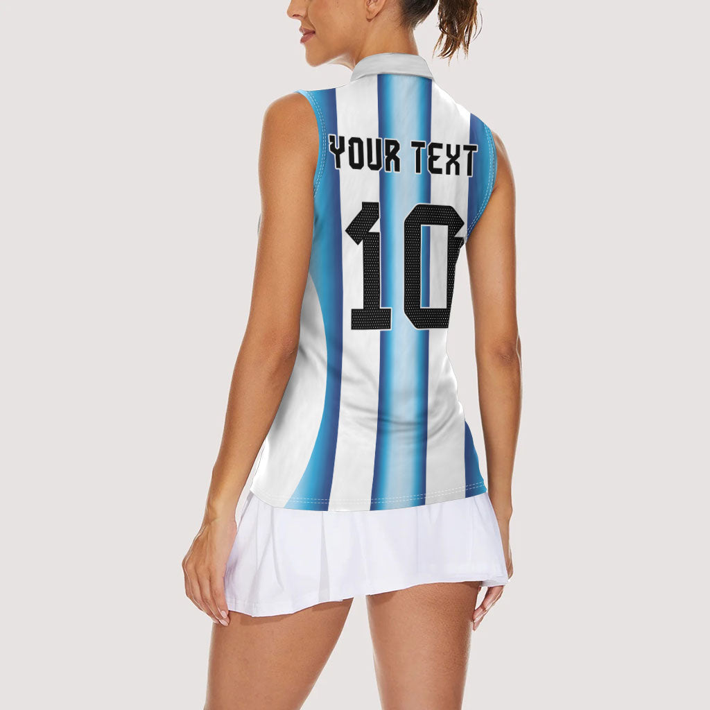 Custom Argentina Football Women Sleeveless Polo Shirt Blokecore-La Albiceleste with Japanese Culture Embroidery Effect