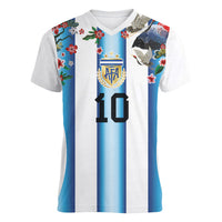 Custom Argentina Football Women V-Neck T-Shirt Blokecore-La Albiceleste with Japanese Culture Embroidery Effect