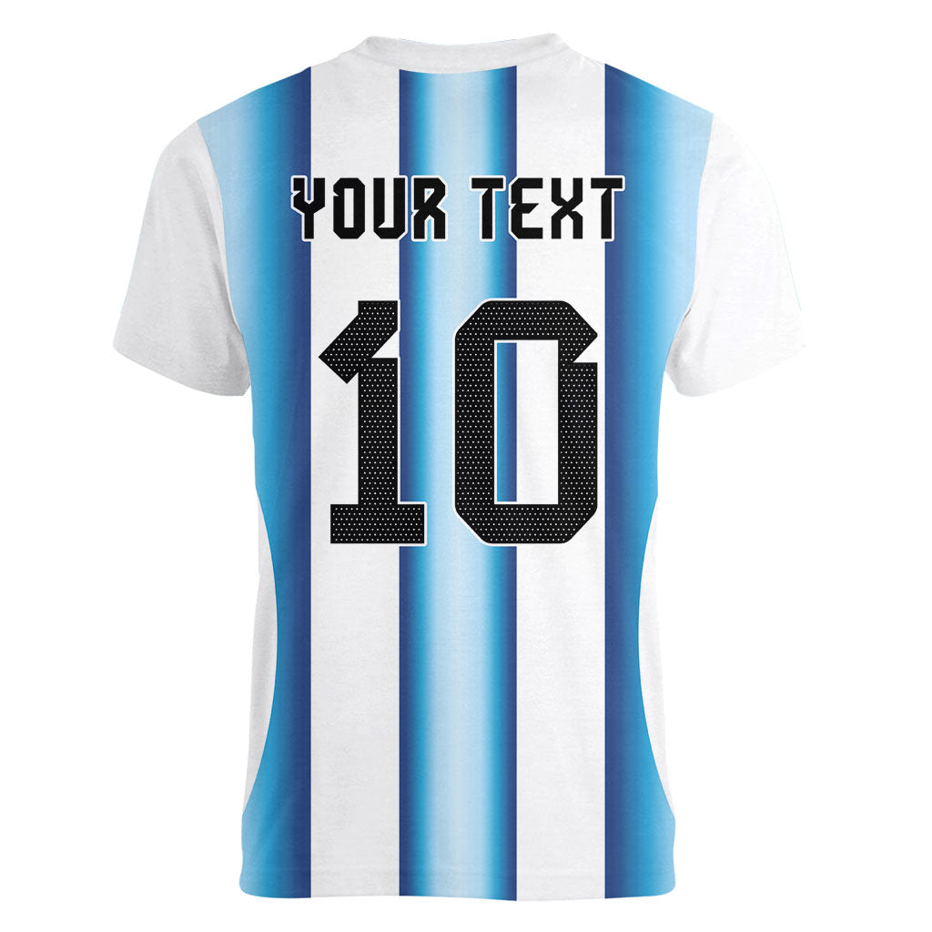 Custom Argentina Football Women V-Neck T-Shirt Blokecore-La Albiceleste with Japanese Culture Embroidery Effect