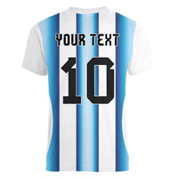 Custom Argentina Football Women V-Neck T-Shirt Blokecore-La Albiceleste with Japanese Culture Embroidery Effect