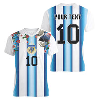Custom Argentina Football Women V-Neck T-Shirt Blokecore-La Albiceleste with Japanese Culture Embroidery Effect