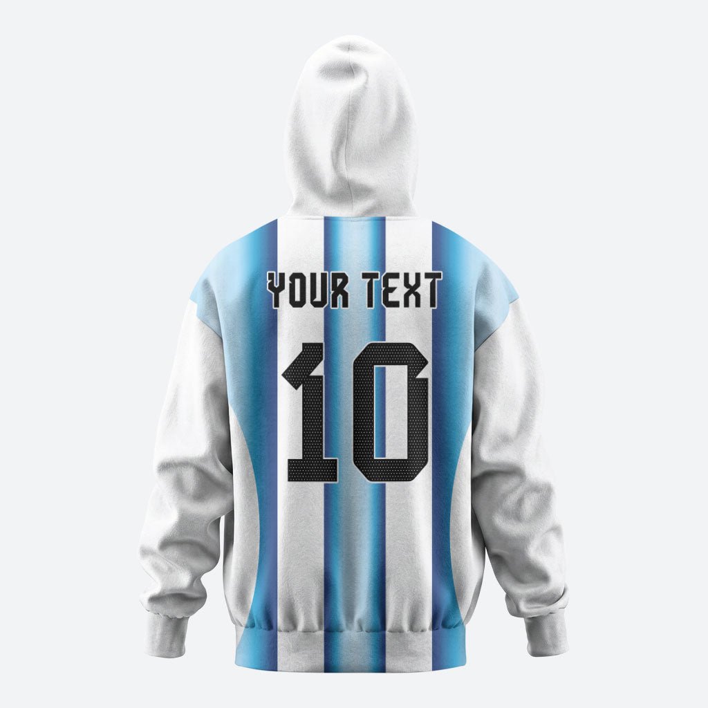 Custom Argentina Football Zip Hoodie Blokecore-La Albiceleste with Japanese Culture Embroidery Effect