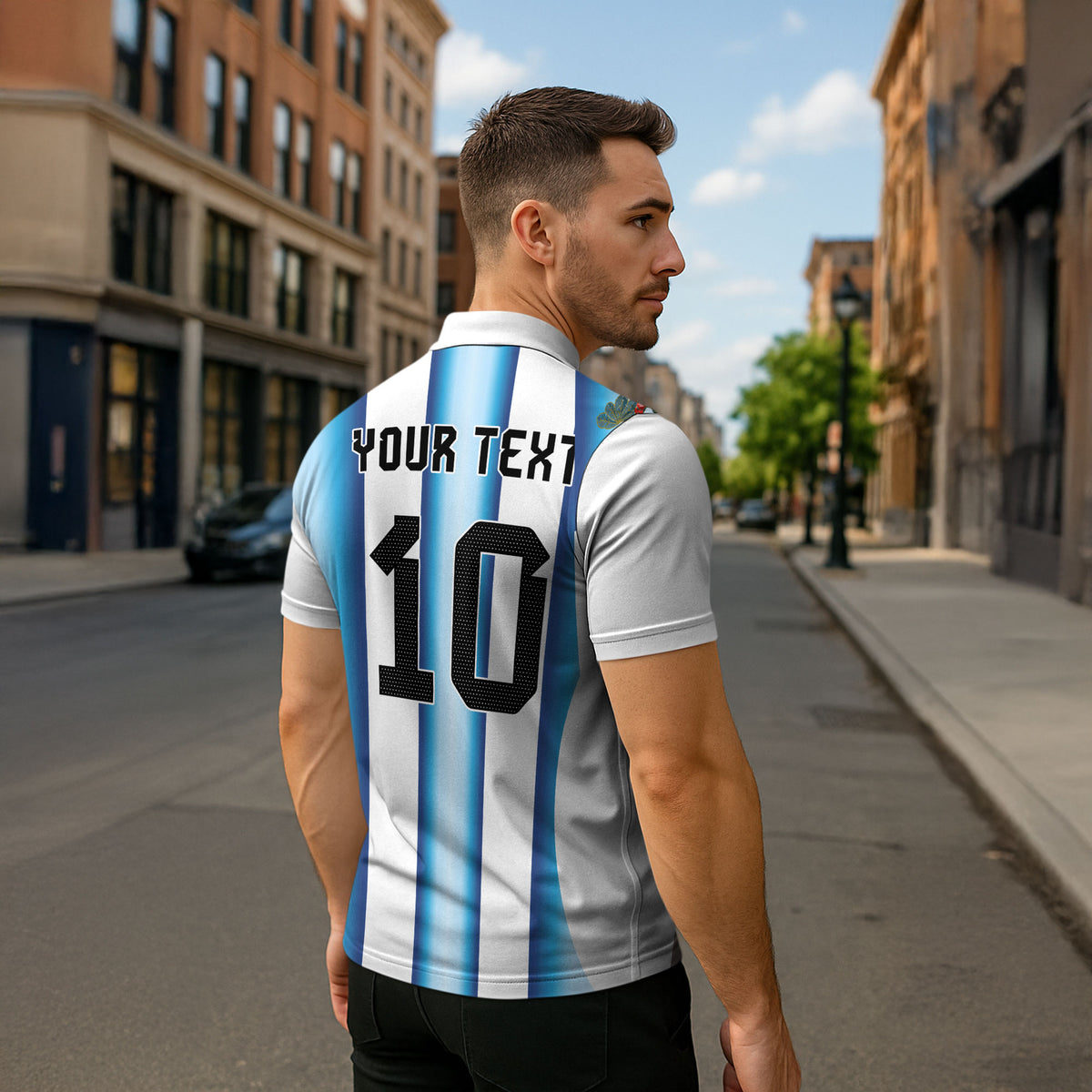 Custom Argentina Football Zipper Polo Shirt Blokecore-La Albiceleste with Japanese Culture Embroidery Effect