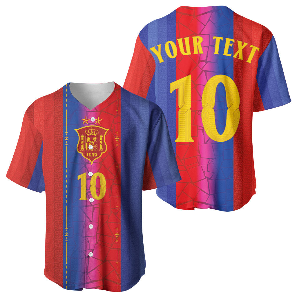 Custom Spain Football Baseball Jersey Blaugrana Mosaic-Inspired Barcelona Architecture