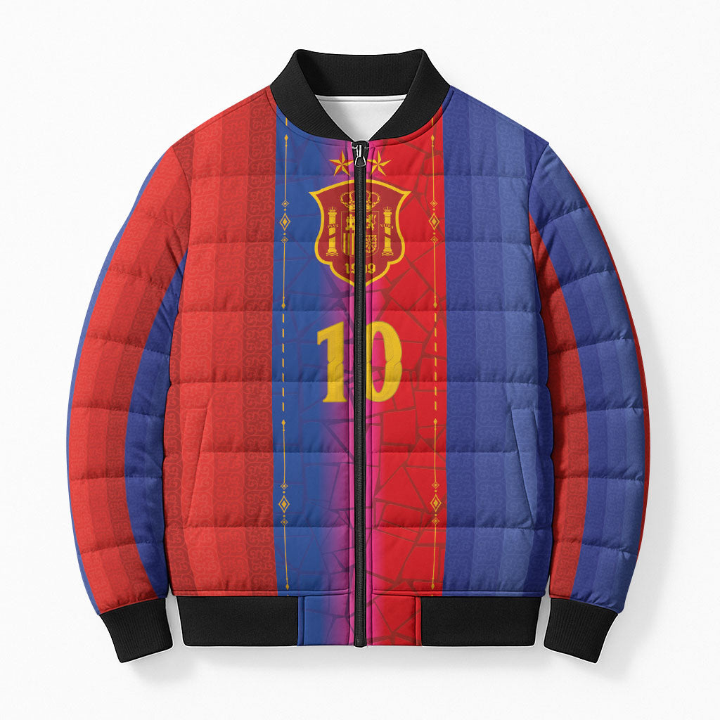 Custom Spain Football Bomber Puffer Jacket Blaugrana Mosaic-Inspired Barcelona Architecture