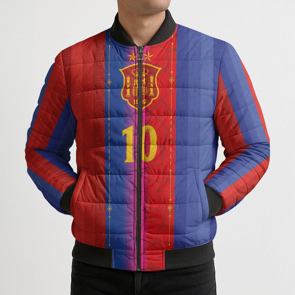 Custom Spain Football Bomber Puffer Jacket Blaugrana Mosaic-Inspired Barcelona Architecture