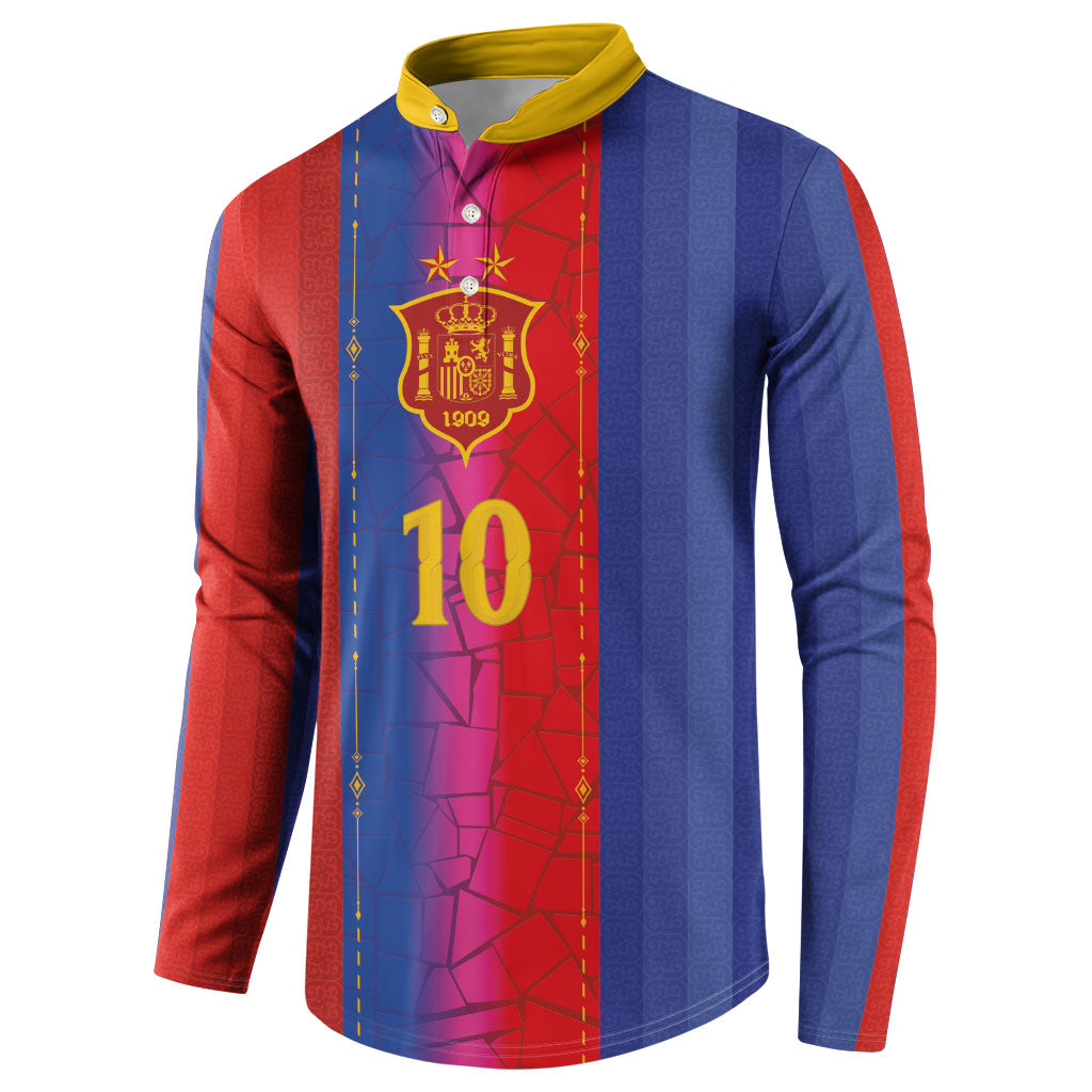 Custom Spain Football Button Sweatshirt Blaugrana Mosaic-Inspired Barcelona Architecture