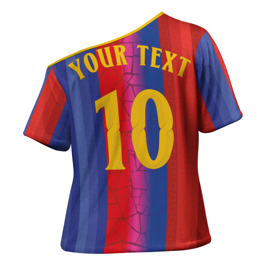 Custom Spain Football Cross Shoulder Shirt Blaugrana Mosaic-Inspired Barcelona Architecture