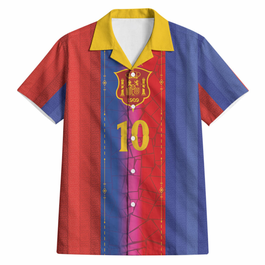 Custom Spain Football Hawaiian Shirt Blaugrana Mosaic-Inspired Barcelona Architecture