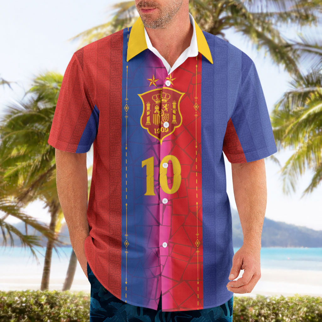 Custom Spain Football Hawaiian Shirt Blaugrana Mosaic-Inspired Barcelona Architecture