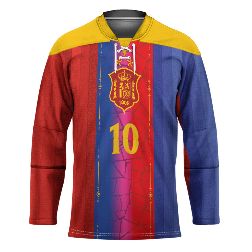 Custom Spain Football Hockey Jersey Blaugrana Mosaic-Inspired Barcelona Architecture