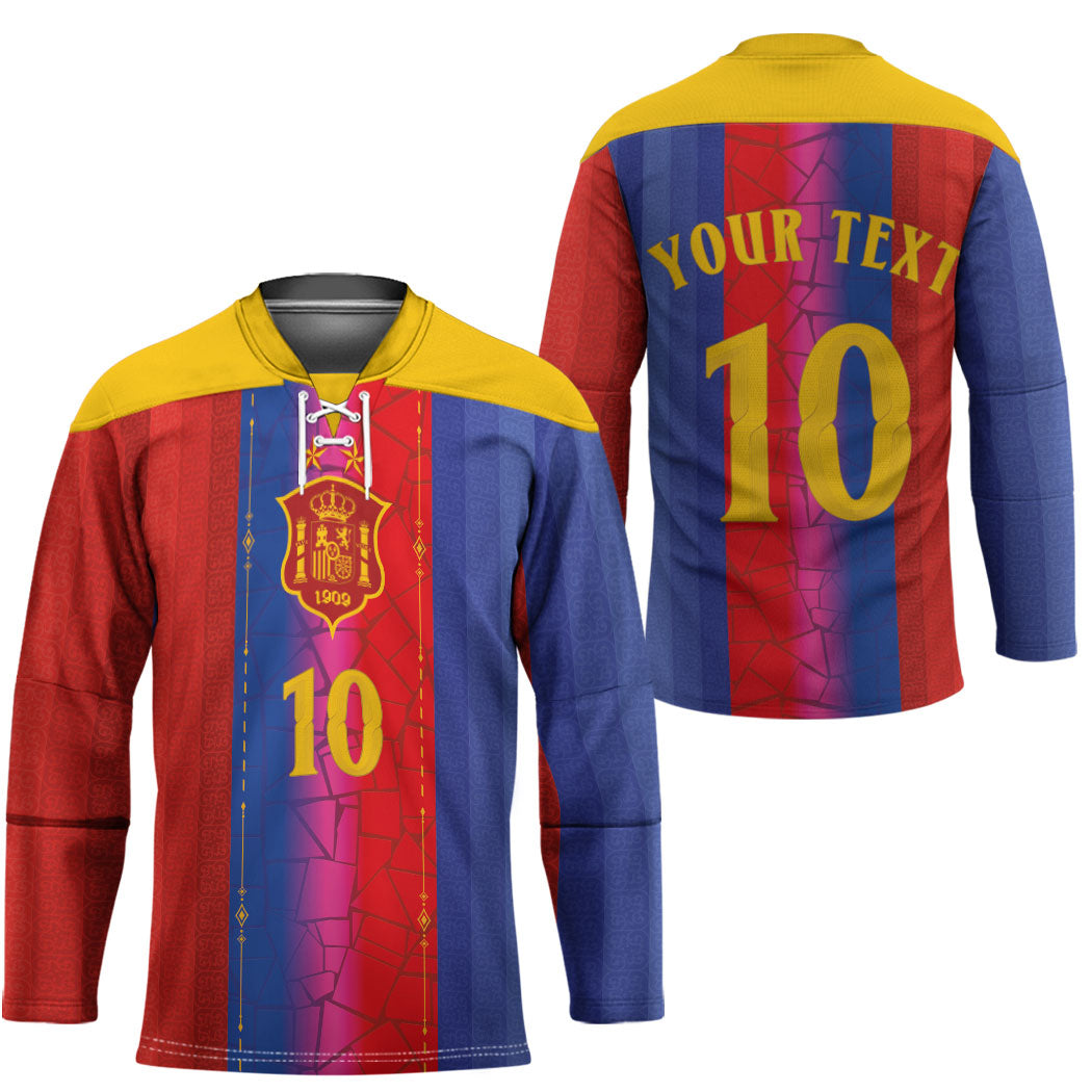 Custom Spain Football Hockey Jersey Blaugrana Mosaic-Inspired Barcelona Architecture