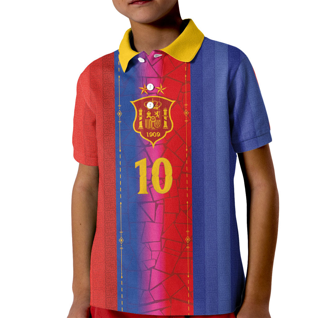 Custom Spain Football Kid Polo Shirt Blaugrana Mosaic-Inspired Barcelona Architecture