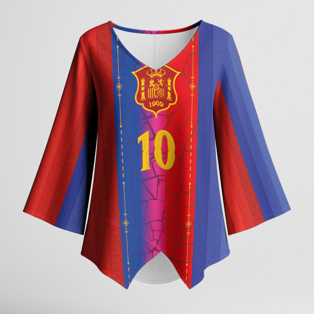 Custom Spain Football Kimono Sleeve Blouse Blaugrana Mosaic-Inspired Barcelona Architecture