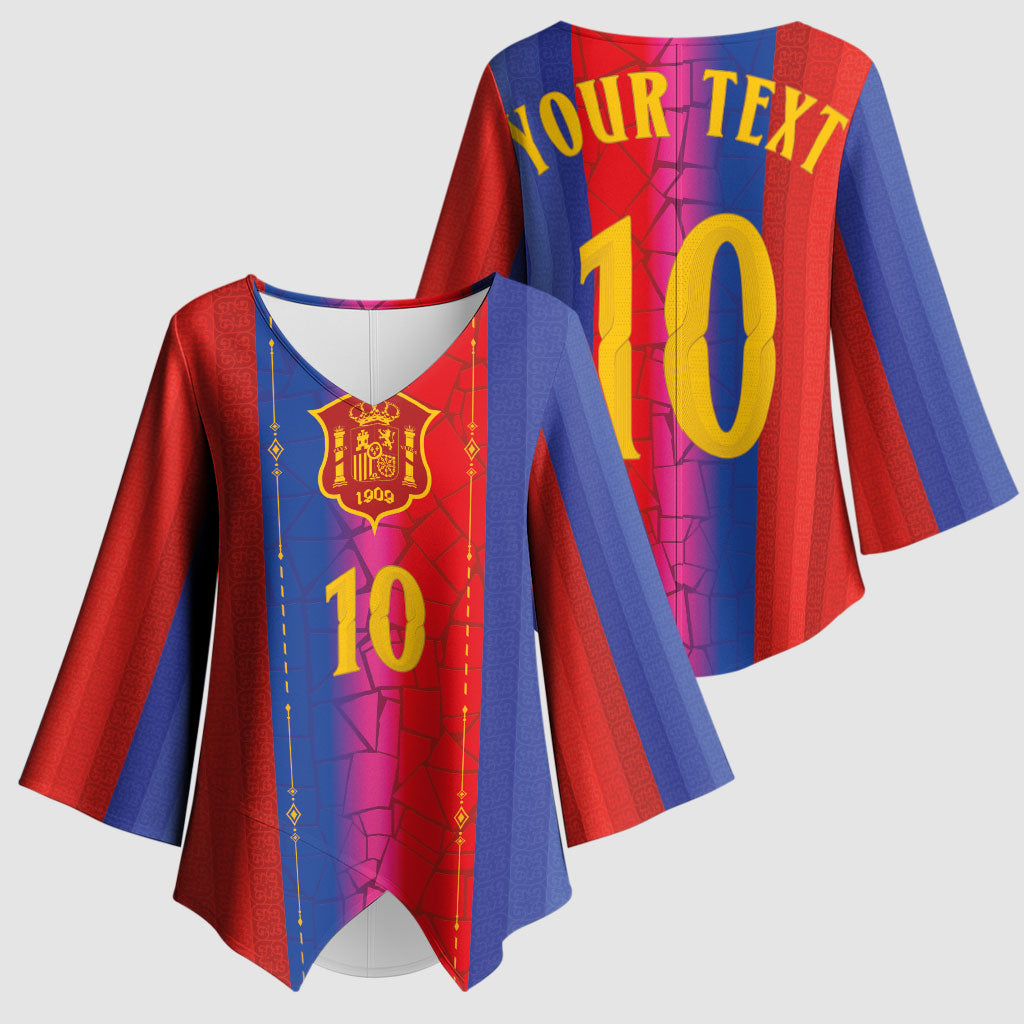 Custom Spain Football Kimono Sleeve Blouse Blaugrana Mosaic-Inspired Barcelona Architecture