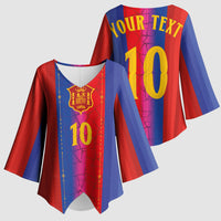 Custom Spain Football Kimono Sleeve Blouse Blaugrana Mosaic-Inspired Barcelona Architecture