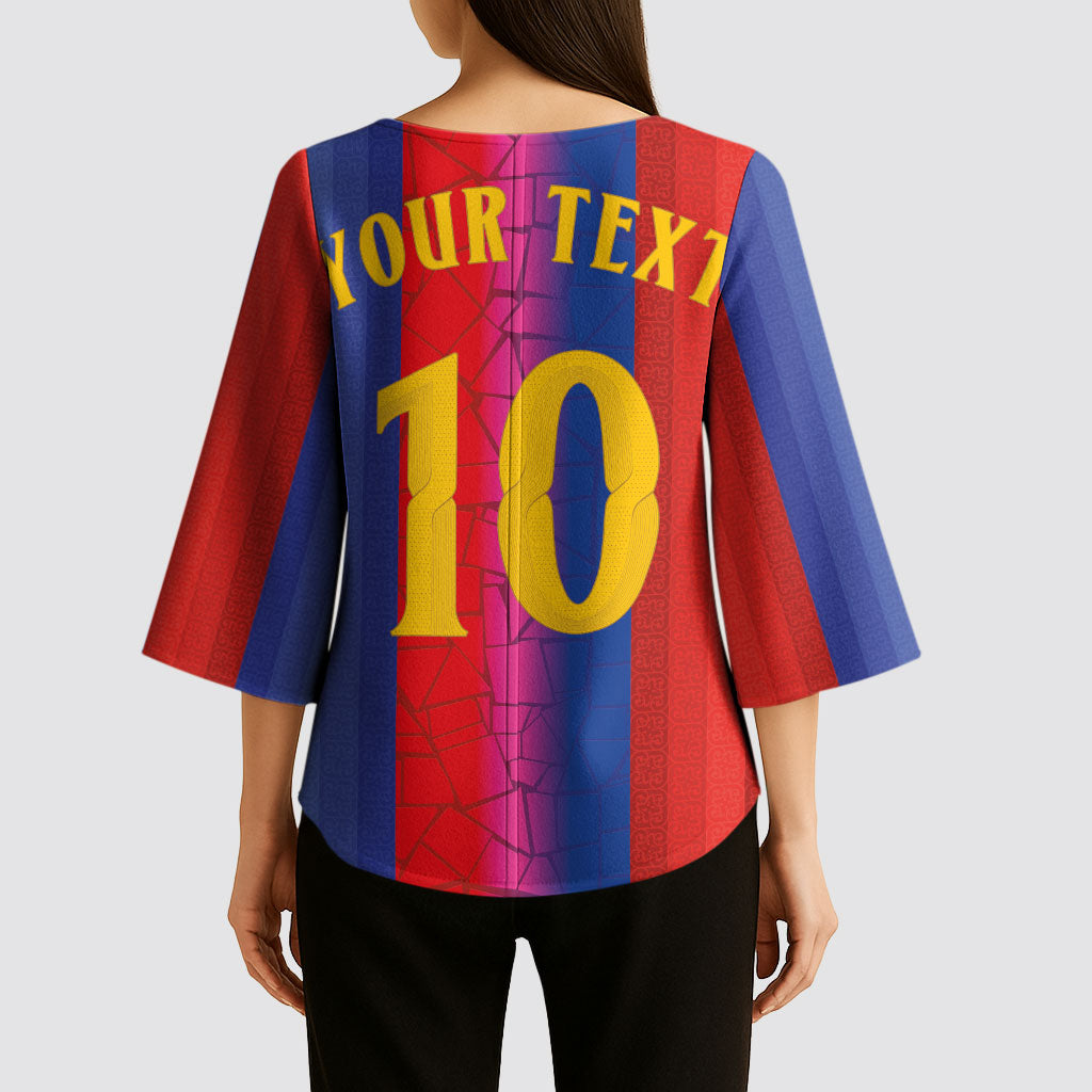 Custom Spain Football Kimono Sleeve Blouse Blaugrana Mosaic-Inspired Barcelona Architecture