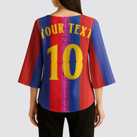 Custom Spain Football Kimono Sleeve Blouse Blaugrana Mosaic-Inspired Barcelona Architecture