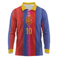 Custom Spain Football Long Sleeve Polo Shirt Blaugrana Mosaic-Inspired Barcelona Architecture