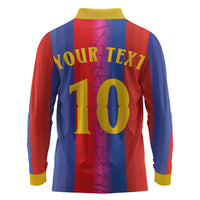 Custom Spain Football Long Sleeve Polo Shirt Blaugrana Mosaic-Inspired Barcelona Architecture