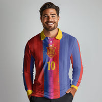 Custom Spain Football Long Sleeve Polo Shirt Blaugrana Mosaic-Inspired Barcelona Architecture