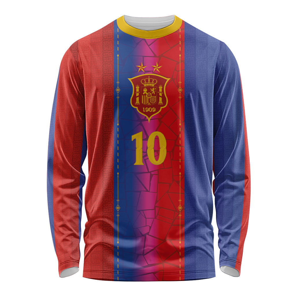 Custom Spain Football Long Sleeve Shirt Blaugrana Mosaic-Inspired Barcelona Architecture