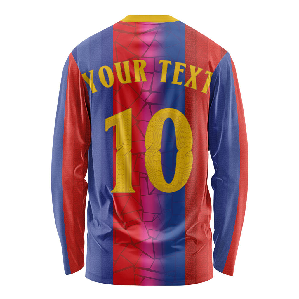 Custom Spain Football Long Sleeve Shirt Blaugrana Mosaic-Inspired Barcelona Architecture