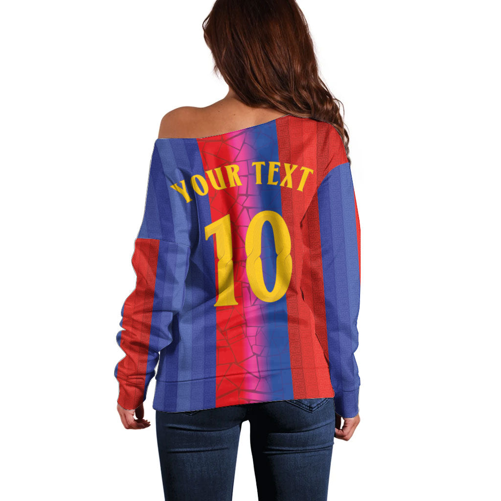 Custom Spain Football Off Shoulder Sweater Blaugrana Mosaic-Inspired Barcelona Architecture