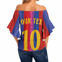 Custom Spain Football Off Shoulder Wrap Waist Top Blaugrana Mosaic-Inspired Barcelona Architecture
