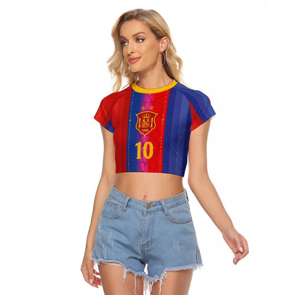 Custom Spain Football Raglan Cropped T Shirt Blaugrana Mosaic-Inspired Barcelona Architecture