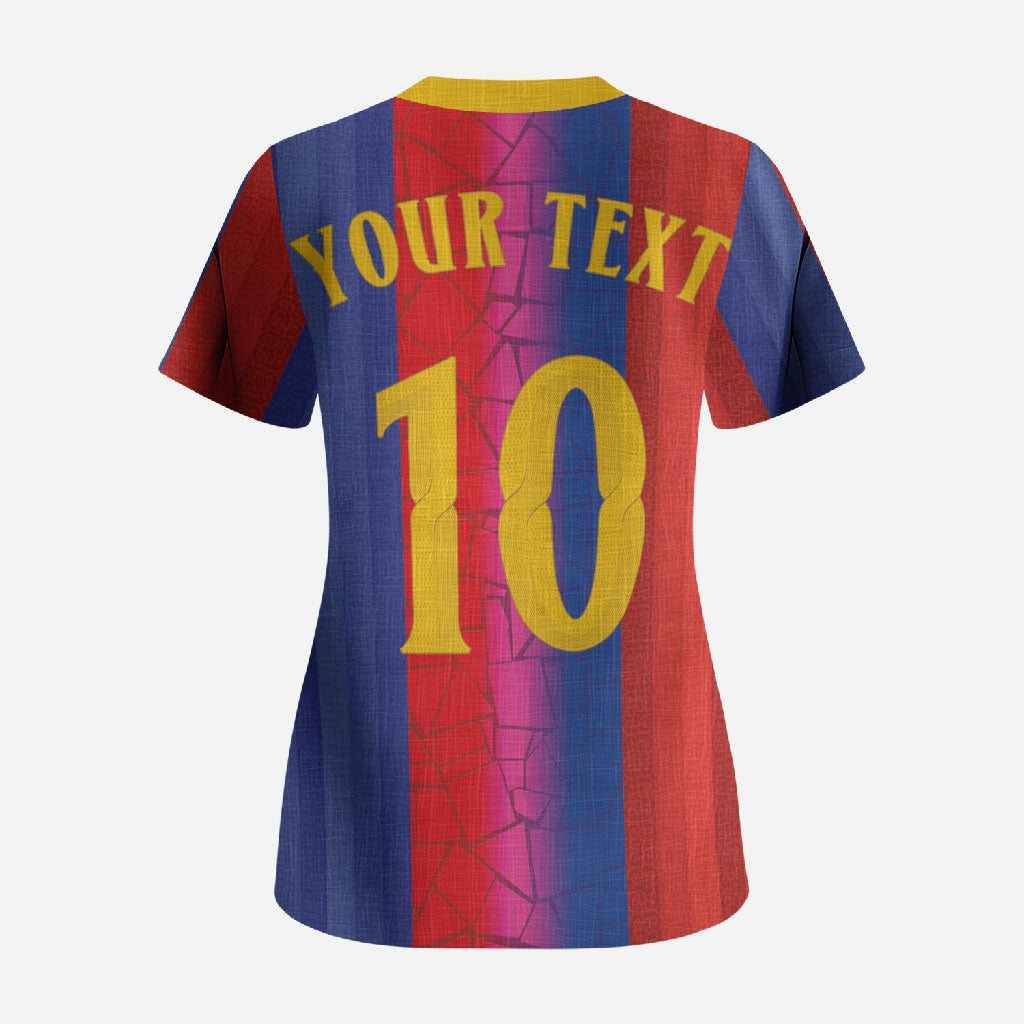 Custom Spain Football Scrub Top Blaugrana Mosaic-Inspired Barcelona Architecture