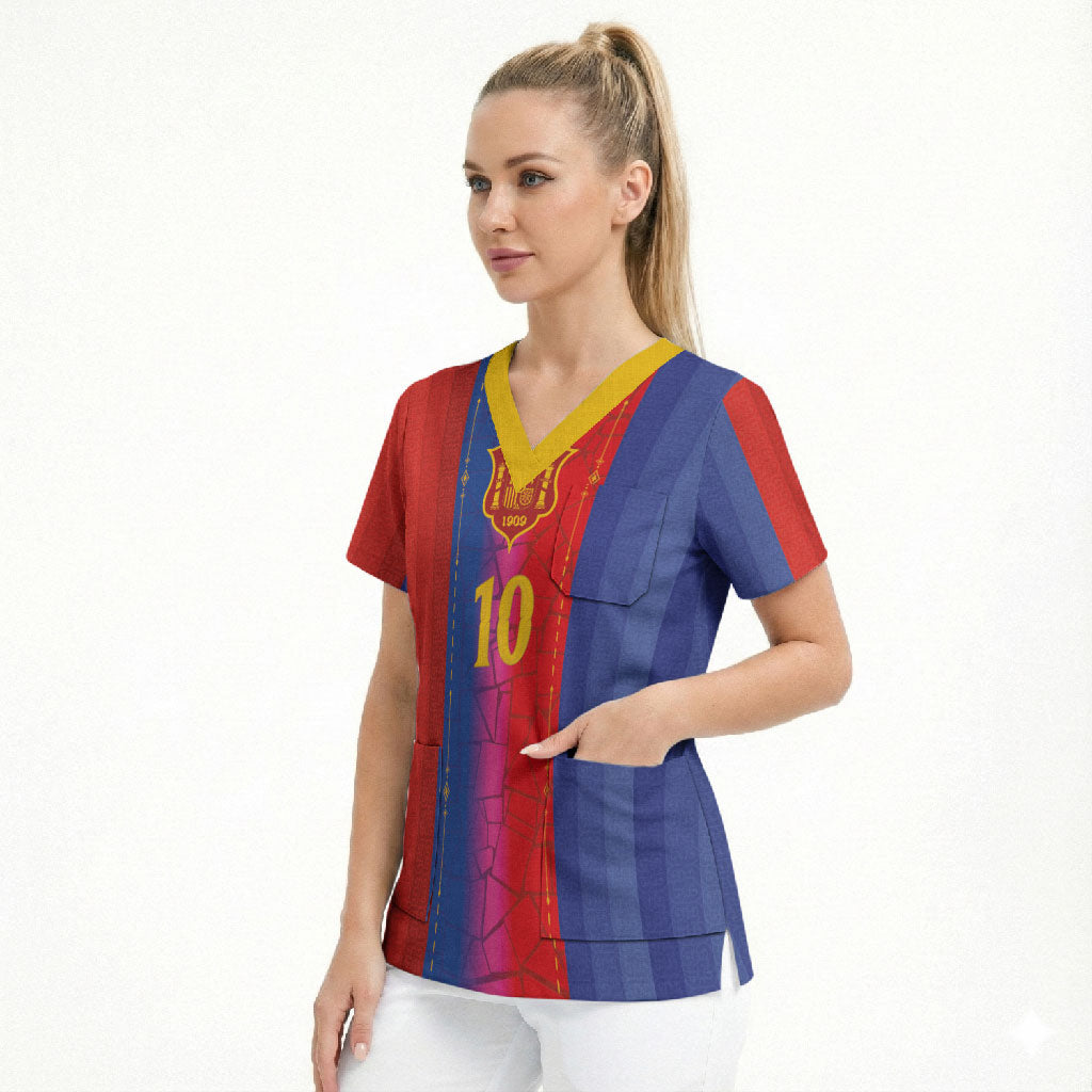 Custom Spain Football Scrub Top Blaugrana Mosaic-Inspired Barcelona Architecture