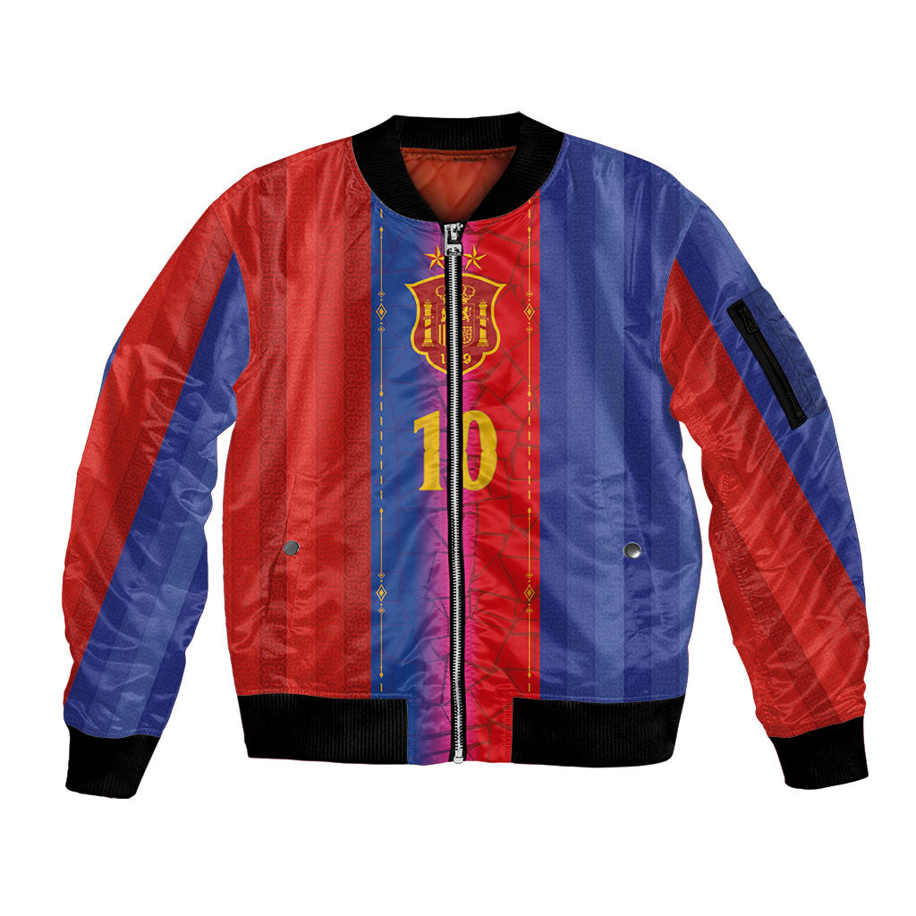 Custom Spain Football Sleeve Zip Bomber Jacket Blaugrana Mosaic-Inspired Barcelona Architecture
