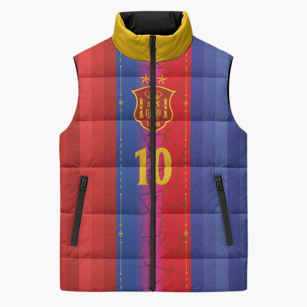 Custom Spain Football Sleeveless Puffer Jacket Blaugrana Mosaic-Inspired Barcelona Architecture