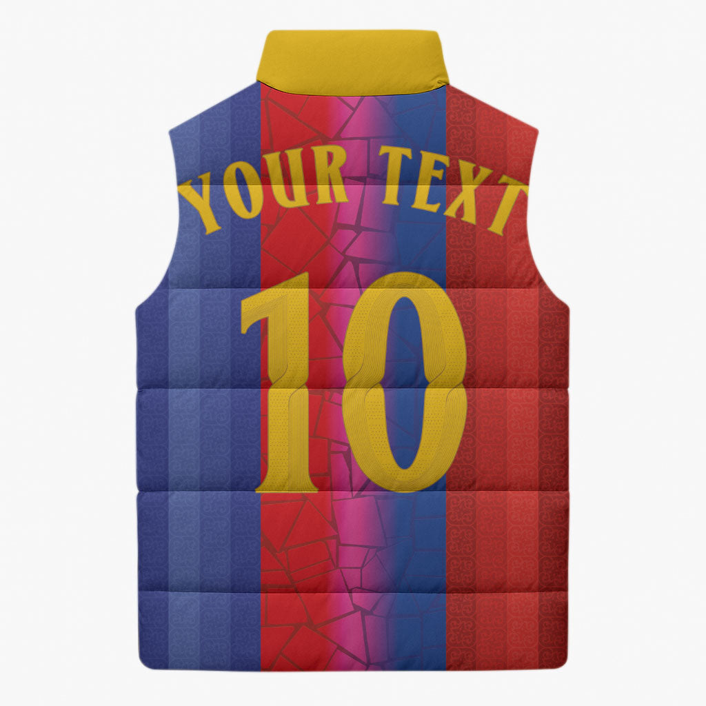 Custom Spain Football Sleeveless Puffer Jacket Blaugrana Mosaic-Inspired Barcelona Architecture