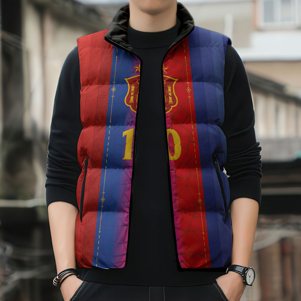 Custom Spain Football Sleeveless Puffer Jacket Blaugrana Mosaic-Inspired Barcelona Architecture