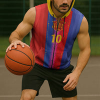 Custom Spain Football Sleeveless Zip Hoodie Blaugrana Mosaic-Inspired Barcelona Architecture